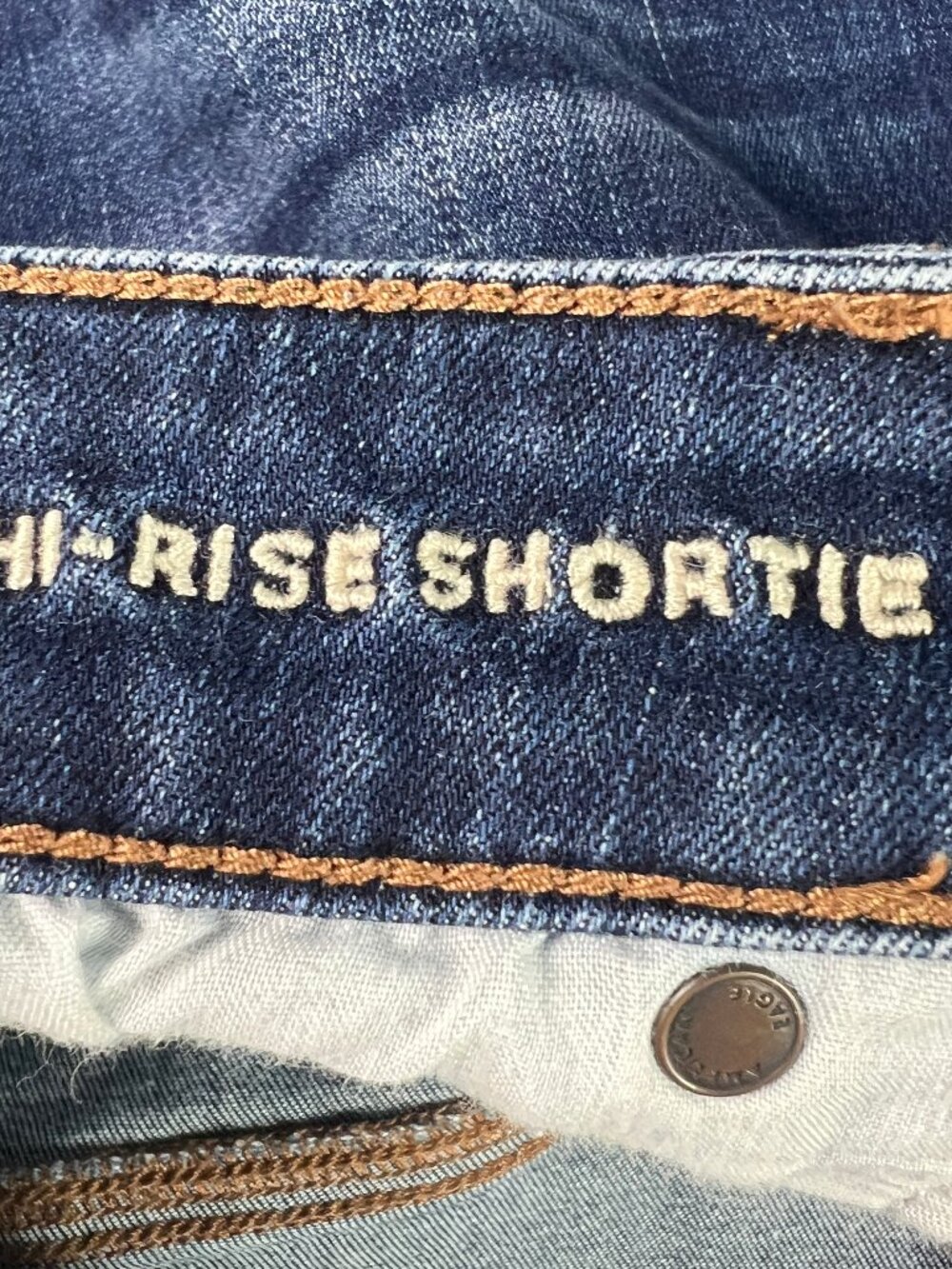 American Eagle Short Women 35* High Rise Shortie Blue Cut Offs Denim Jort Tag 16 - Picture 6 of 16